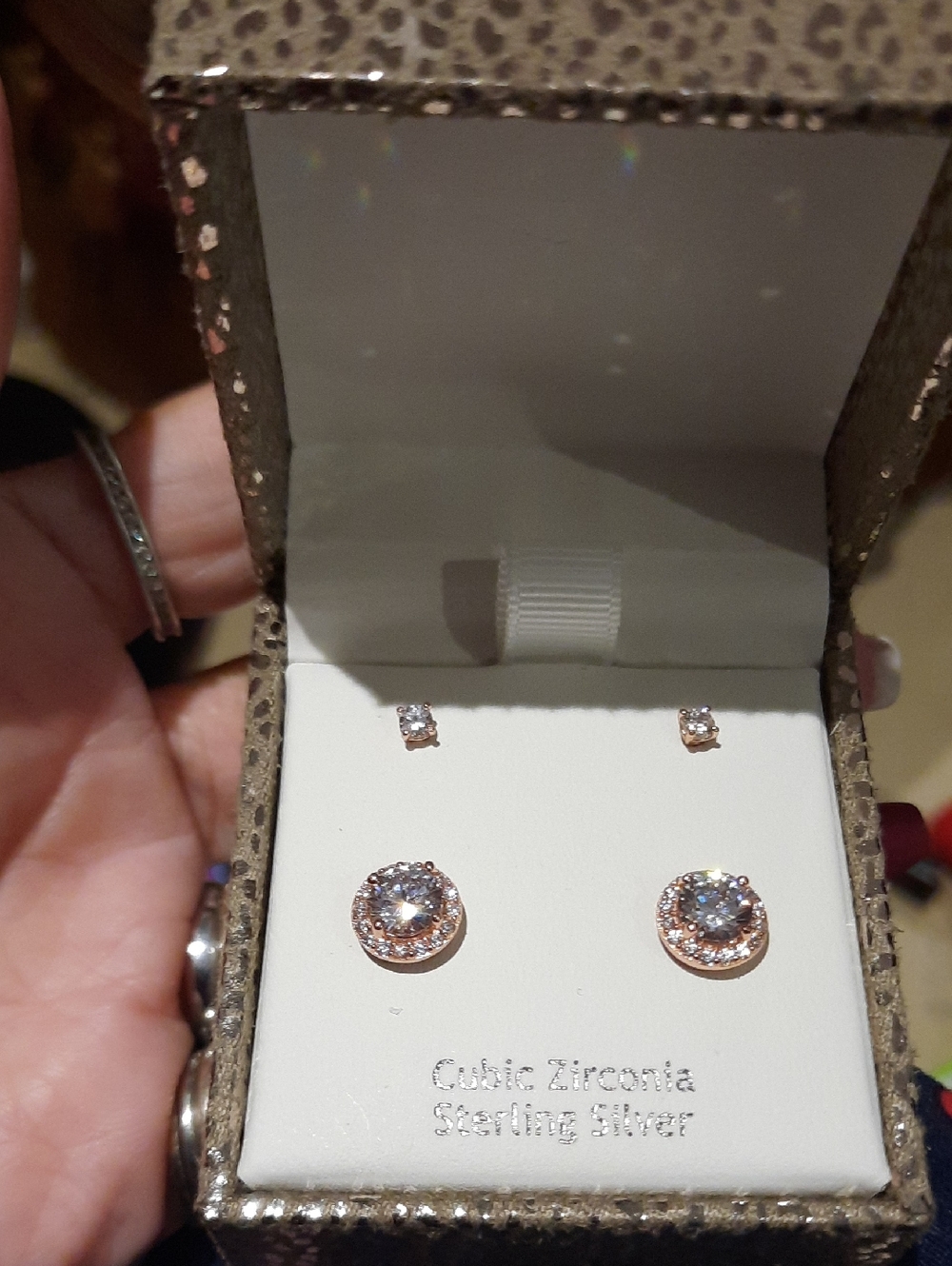 NIB SOLID 14K ROSE 🌹 GOLD OVER STERLING SILVER WEDDING HALO STUD EARRINGS 2PR